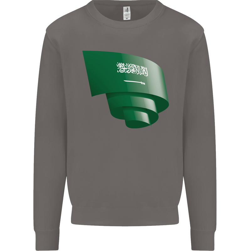 Curled Saudi Arabia Flag Arabian Day Football Mens Sweatshirt Jumper Charcoal