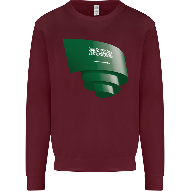 Curled Saudi Arabia Flag Arabian Day Football Mens Sweatshirt Jumper Maroon