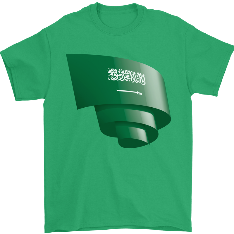 Curled Saudi Arabia Flag Arabian Day Football Mens T-Shirt 100% Cotton Irish Green