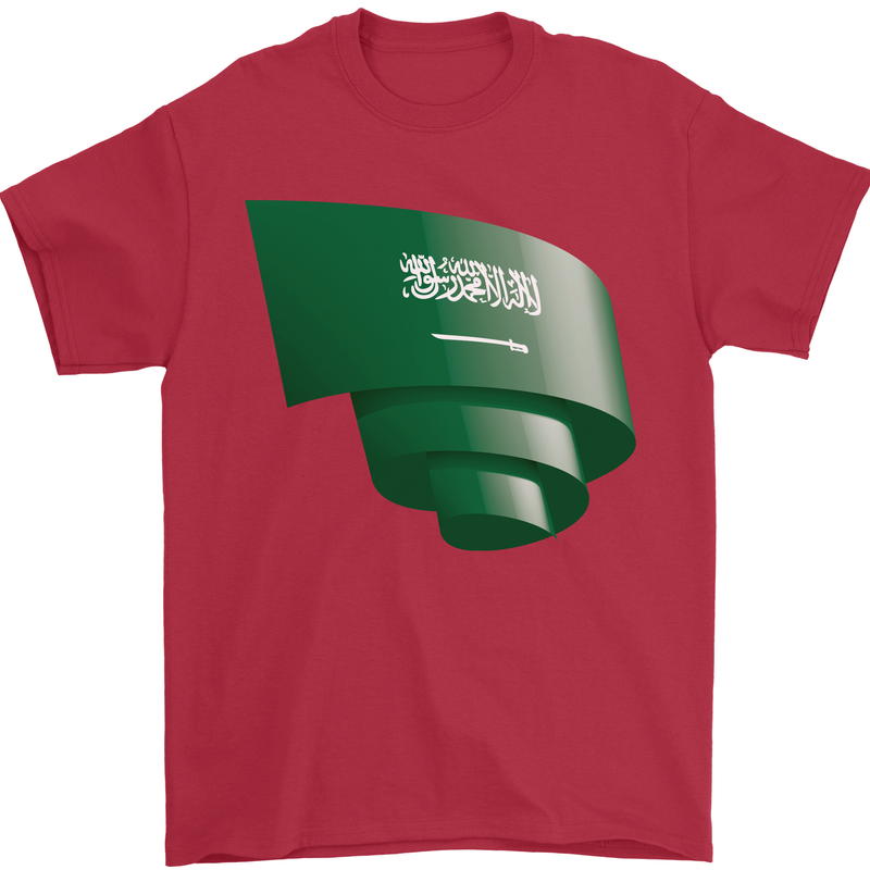 Curled Saudi Arabia Flag Arabian Day Football Mens T-Shirt 100% Cotton Red