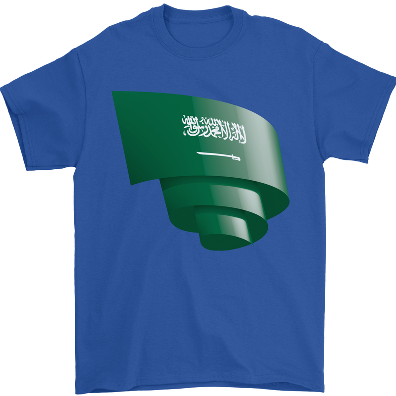 Curled Saudi Arabia Flag Arabian Day Football Mens T-Shirt 100% Cotton Royal Blue