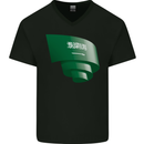 Curled Saudi Arabia Flag Arabian Day Football Mens V-Neck Cotton T-Shirt Black