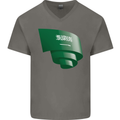 Curled Saudi Arabia Flag Arabian Day Football Mens V-Neck Cotton T-Shirt Charcoal