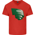 Curled Saudi Arabia Flag Arabian Day Football Mens V-Neck Cotton T-Shirt Red