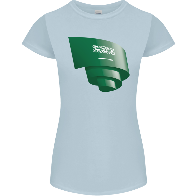 Curled Saudi Arabia Flag Arabian Day Football Womens Petite Cut T-Shirt Light Blue