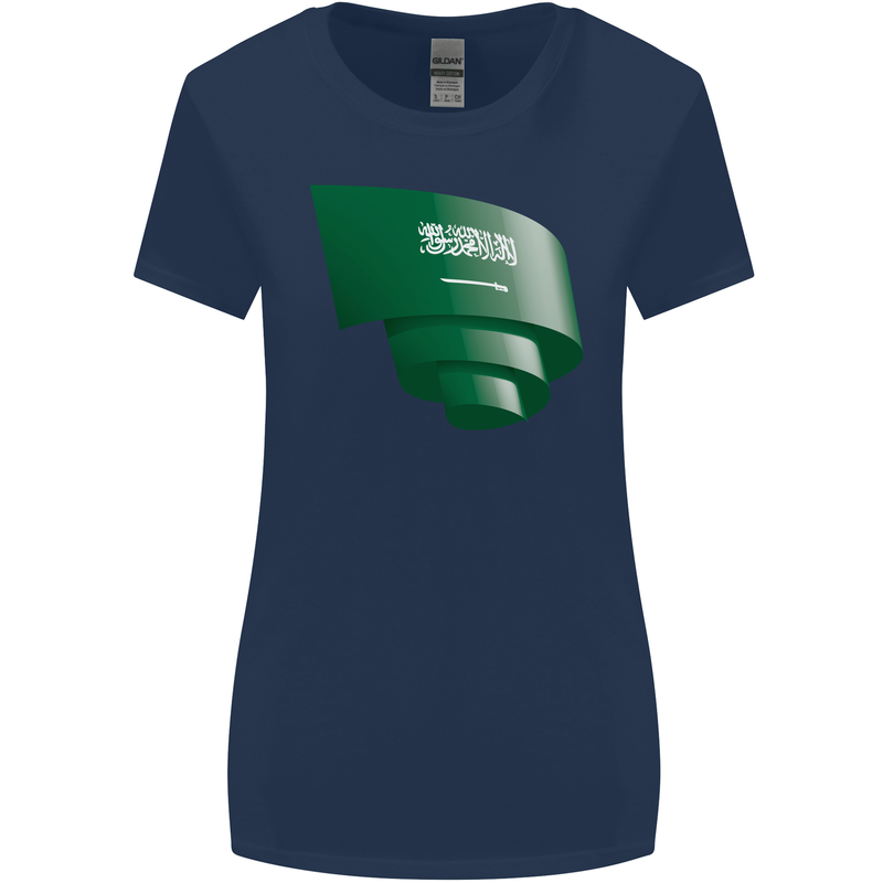 Curled Saudi Arabia Flag Arabian Day Football Womens Wider Cut T-Shirt Navy Blue