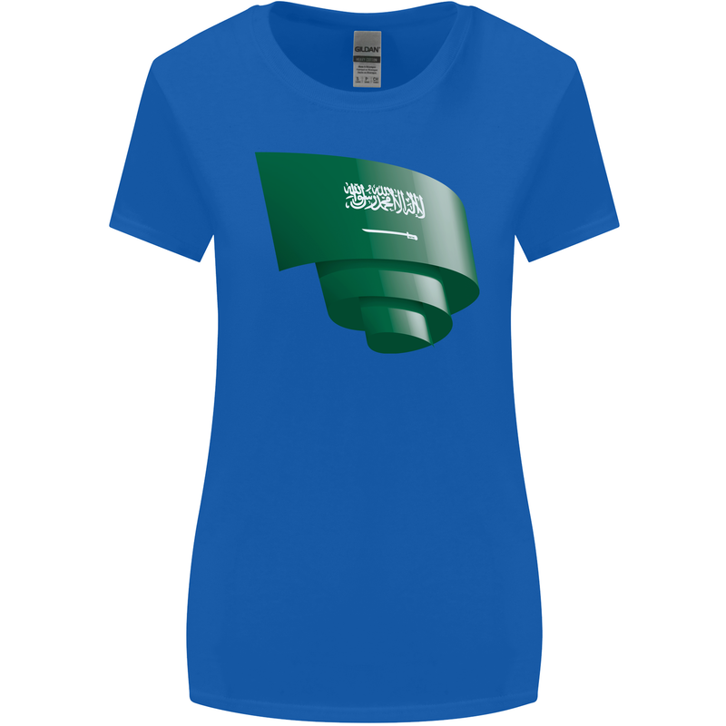 Curled Saudi Arabia Flag Arabian Day Football Womens Wider Cut T-Shirt Royal Blue