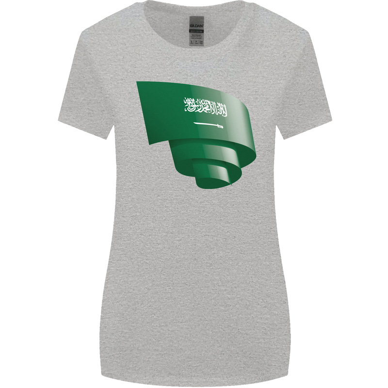 Curled Saudi Arabia Flag Arabian Day Football Womens Wider Cut T-Shirt Sports Grey