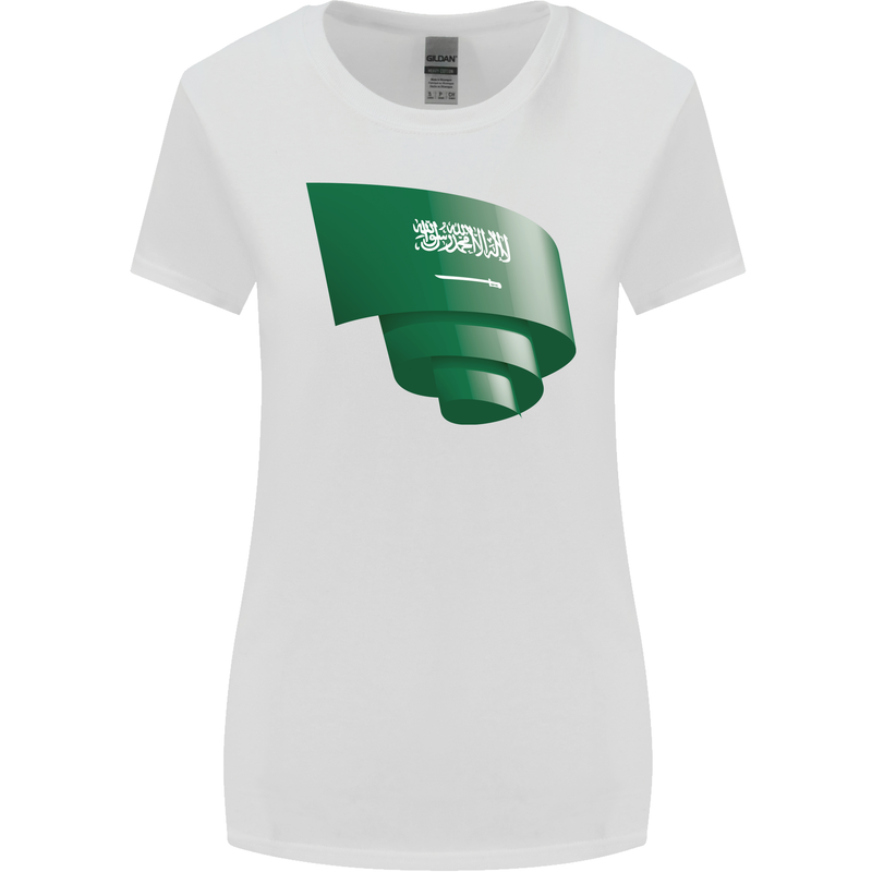 Curled Saudi Arabia Flag Arabian Day Football Womens Wider Cut T-Shirt White