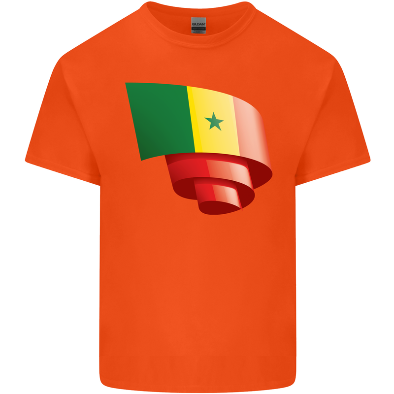 Curled Senegal Flag Senegalese Day Football Kids T-Shirt Childrens Orange