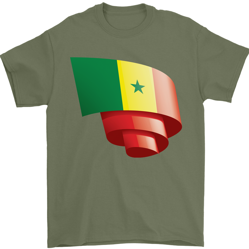 Curled Senegal Flag Senegalese Day Football Mens T-Shirt 100% Cotton Military Green