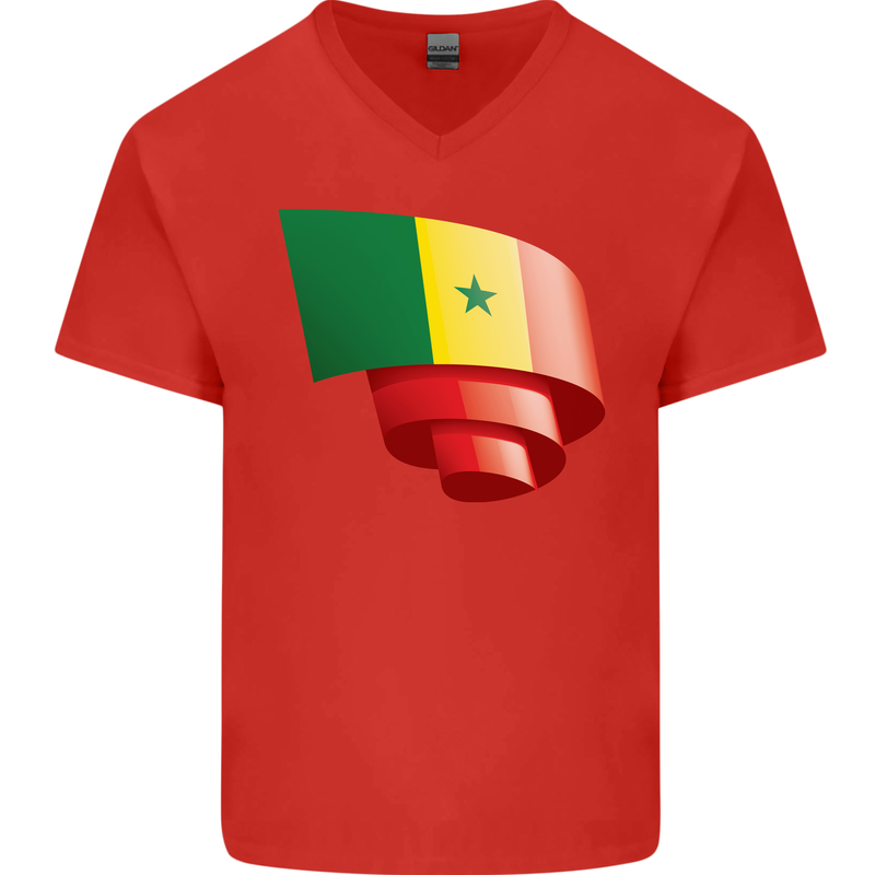 Curled Senegal Flag Senegalese Day Football Mens V-Neck Cotton T-Shirt Red