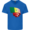 Curled Senegal Flag Senegalese Day Football Mens V-Neck Cotton T-Shirt Royal Blue