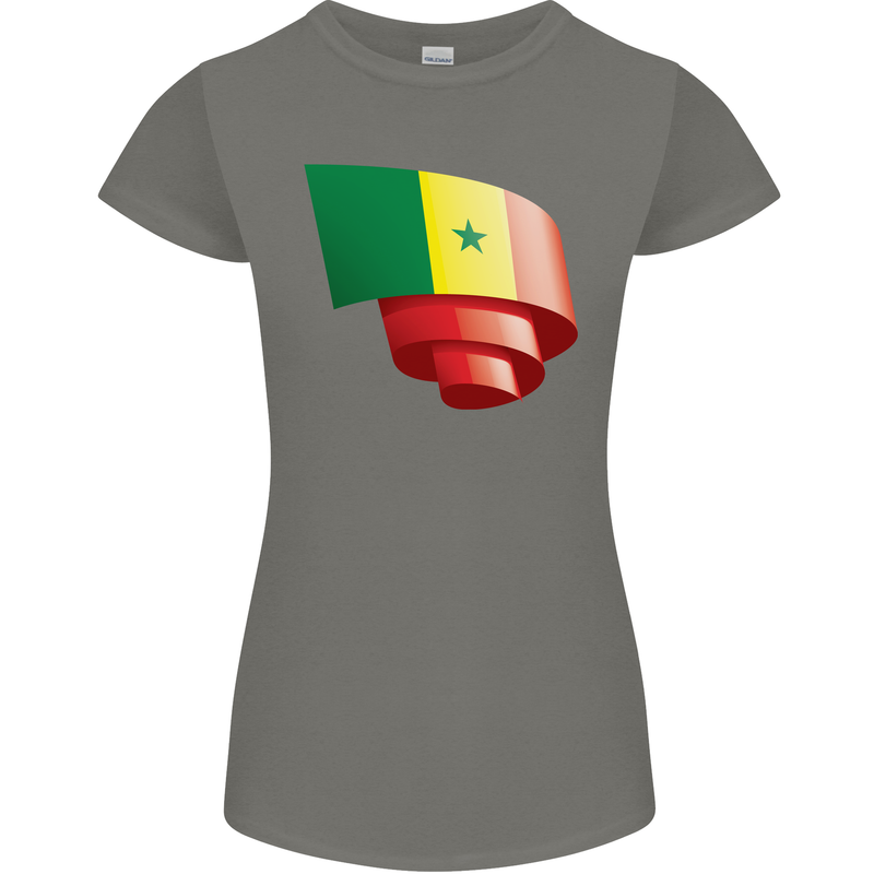 Curled Senegal Flag Senegalese Day Football Womens Petite Cut T-Shirt Charcoal