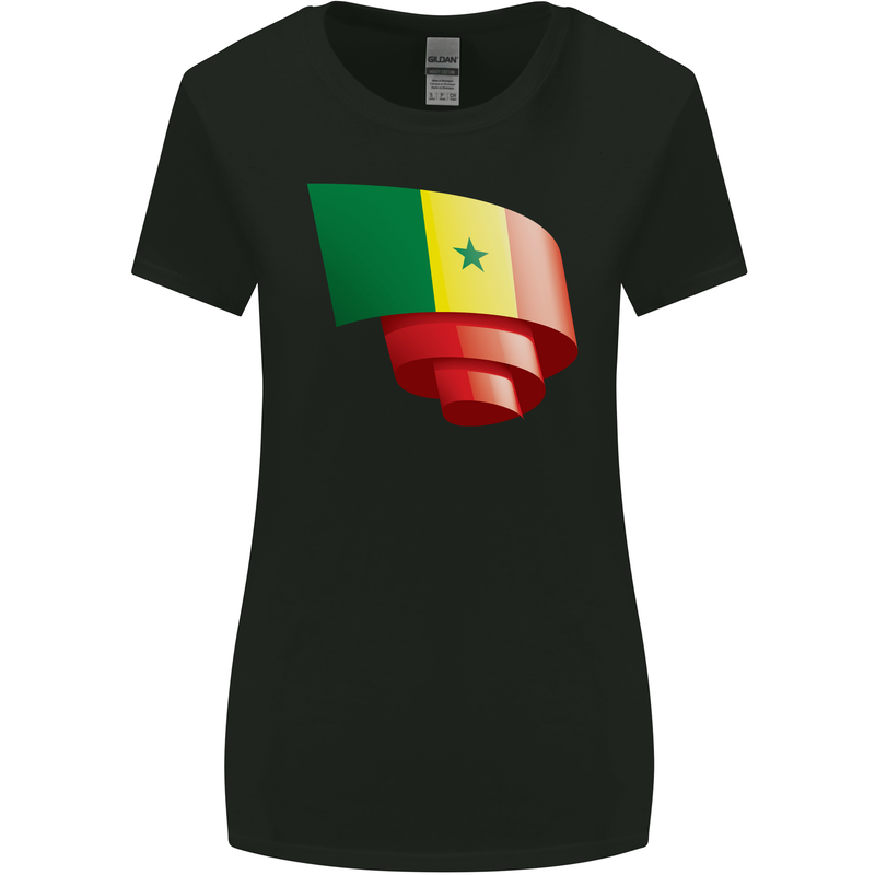 Curled Senegal Flag Senegalese Day Football Womens Wider Cut T-Shirt Black