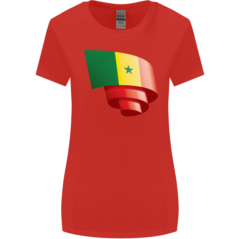 Curled Senegal Flag Senegalese Day Football Womens Wider Cut T-Shirt Red