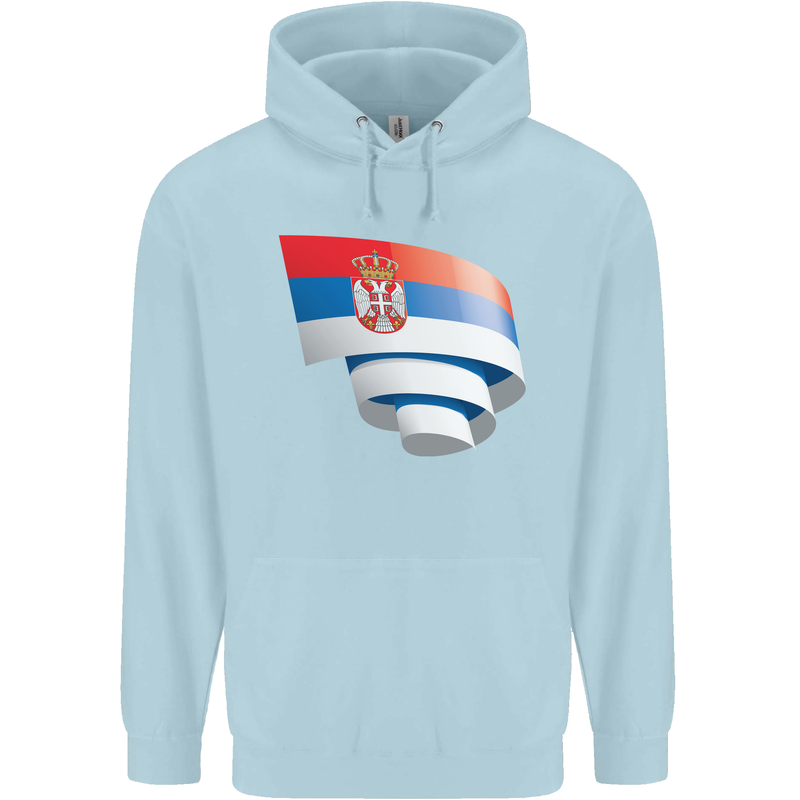 Curled Serbia Flag Serbia Day Football Childrens Kids Hoodie Light Blue
