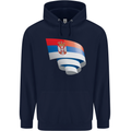 Curled Serbia Flag Serbia Day Football Childrens Kids Hoodie Navy Blue