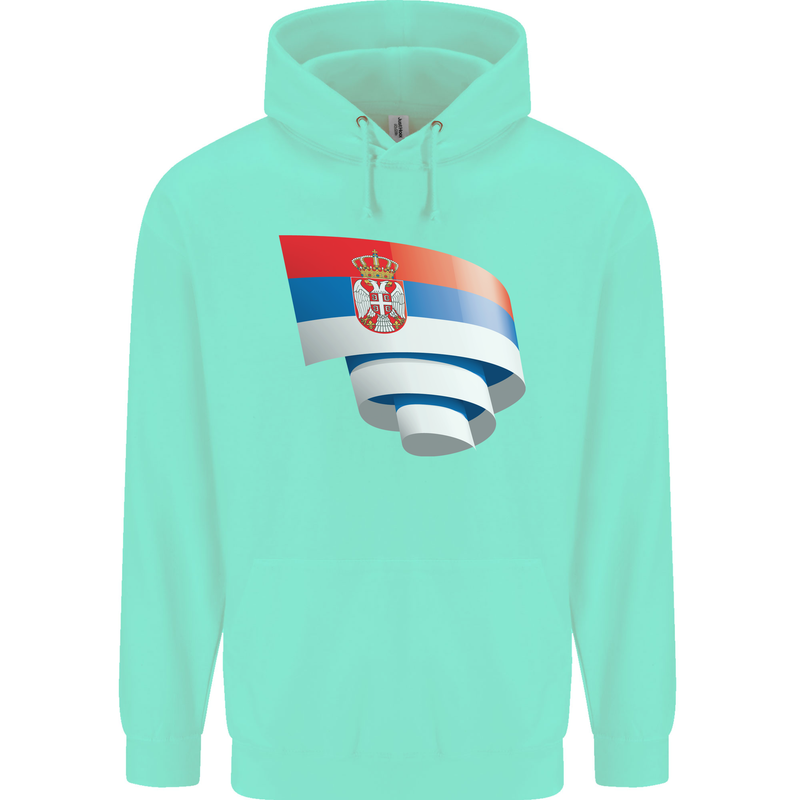 Curled Serbia Flag Serbia Day Football Childrens Kids Hoodie Peppermint