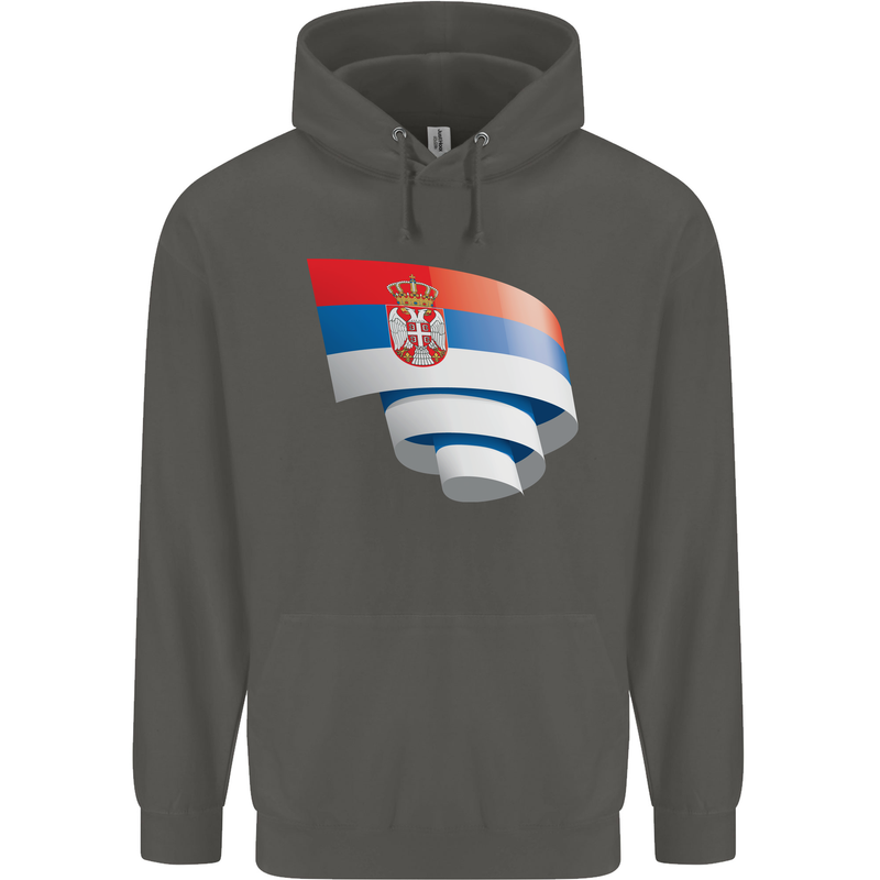 Curled Serbia Flag Serbia Day Football Childrens Kids Hoodie Storm Grey