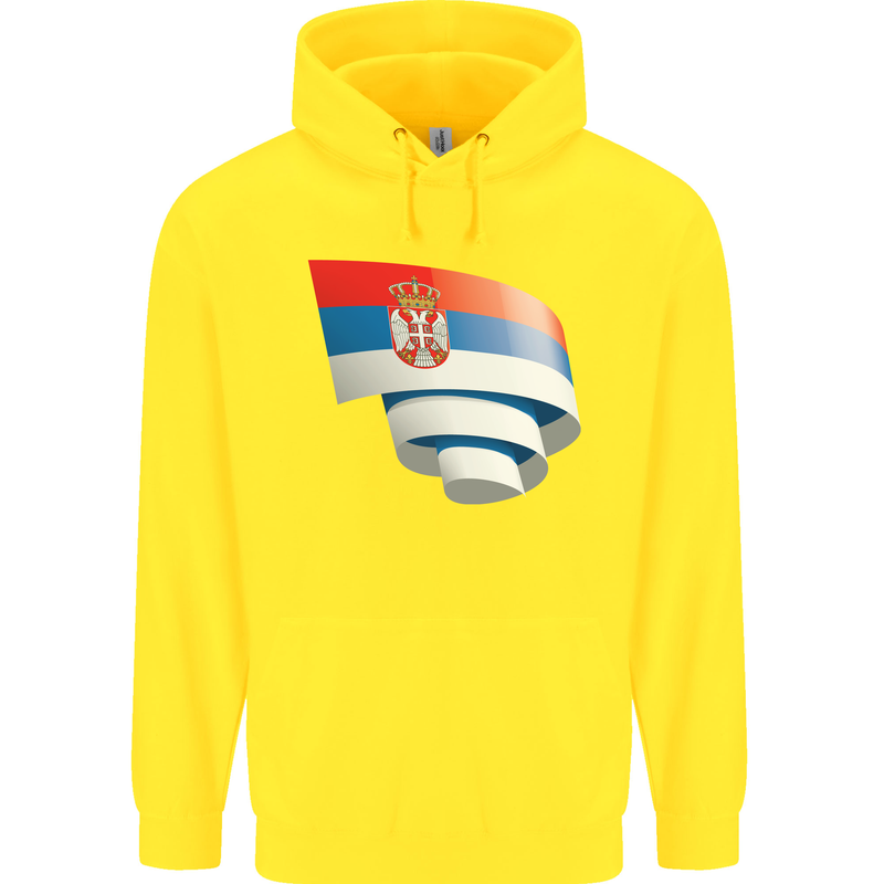 Curled Serbia Flag Serbia Day Football Childrens Kids Hoodie Yellow