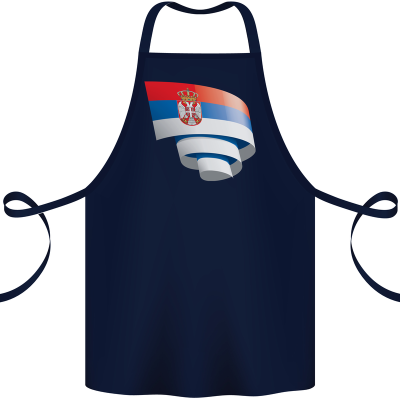 Curled Serbia Flag Serbia Day Football Cotton Apron 100% Organic Navy Blue