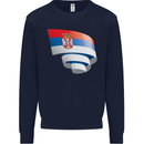 Curled Serbia Flag Serbia Day Football Kids Sweatshirt Jumper Navy Blue