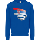 Curled Serbia Flag Serbia Day Football Kids Sweatshirt Jumper Royal Blue