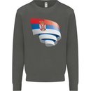 Curled Serbia Flag Serbia Day Football Kids Sweatshirt Jumper Storm Grey