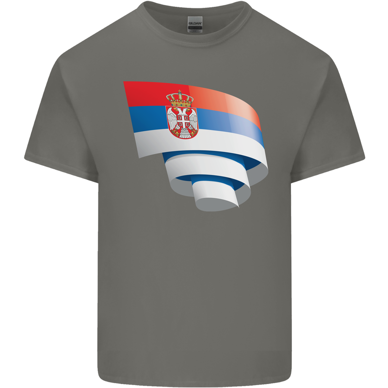 Curled Serbia Flag Serbia Day Football Kids T-Shirt Childrens Charcoal