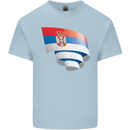 Curled Serbia Flag Serbia Day Football Kids T-Shirt Childrens Light Blue
