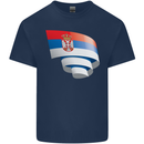 Curled Serbia Flag Serbia Day Football Kids T-Shirt Childrens Navy Blue