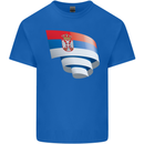Curled Serbia Flag Serbia Day Football Kids T-Shirt Childrens Royal Blue
