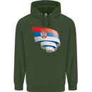 Curled Serbia Flag Serbia Day Football Mens 80% Cotton Hoodie Forest Green