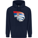Curled Serbia Flag Serbia Day Football Mens 80% Cotton Hoodie Navy Blue
