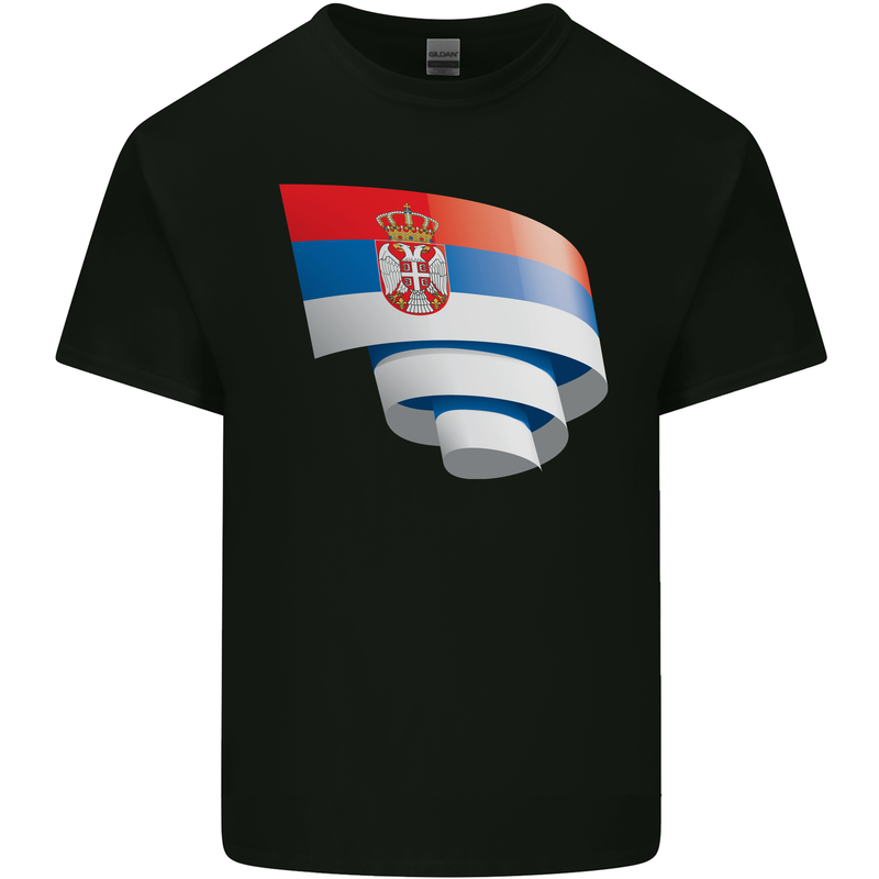 Curled Serbia Flag Serbia Day Football Mens Cotton T-Shirt Tee Top Black