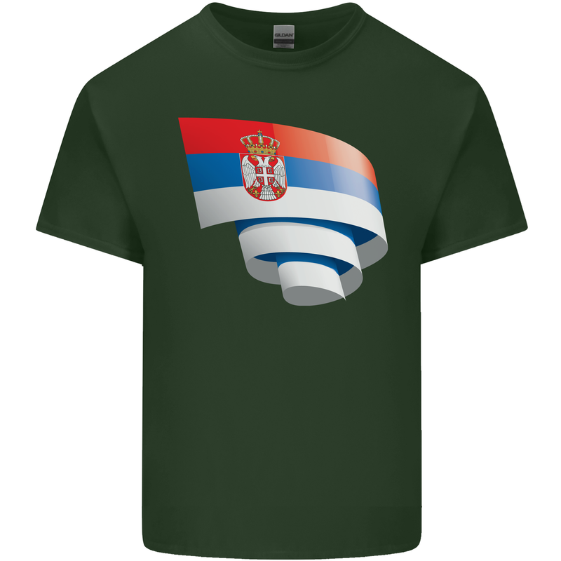 Curled Serbia Flag Serbia Day Football Mens Cotton T-Shirt Tee Top Forest Green
