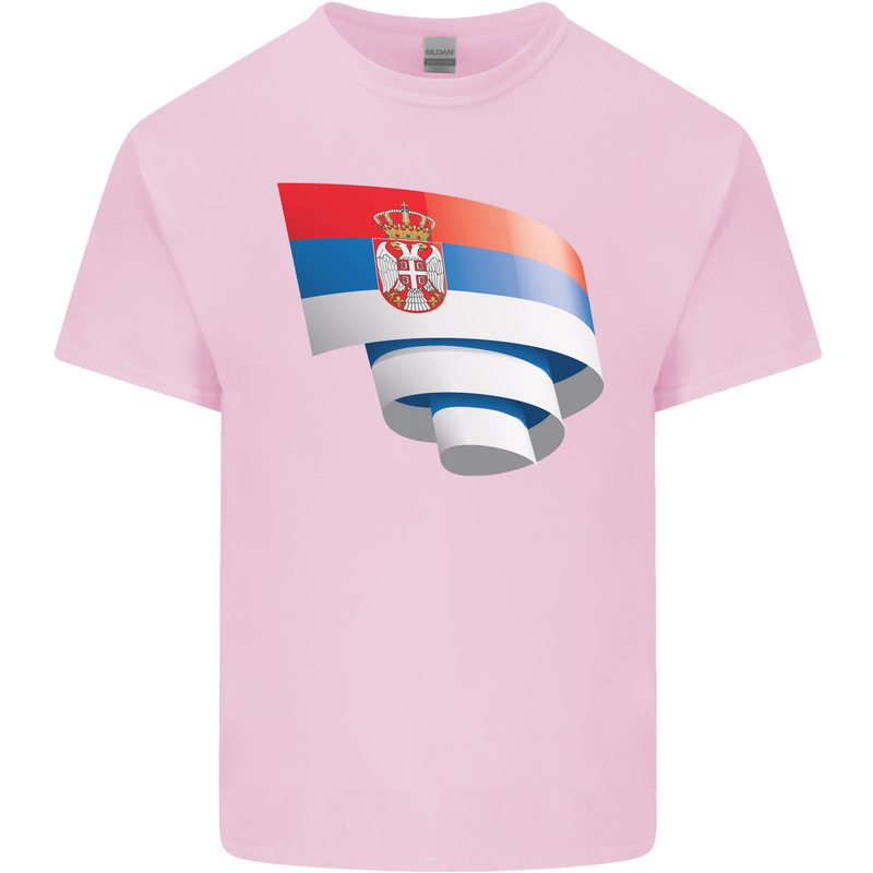 Curled Serbia Flag Serbia Day Football Mens Cotton T-Shirt Tee Top Light Pink