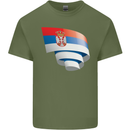 Curled Serbia Flag Serbia Day Football Mens Cotton T-Shirt Tee Top Military Green