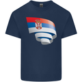 Curled Serbia Flag Serbia Day Football Mens Cotton T-Shirt Tee Top Navy Blue