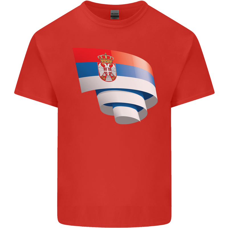 Curled Serbia Flag Serbia Day Football Mens Cotton T-Shirt Tee Top Red