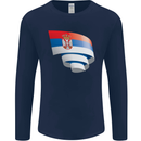 Curled Serbia Flag Serbia Day Football Mens Long Sleeve T-Shirt Navy Blue