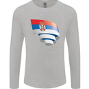 Curled Serbia Flag Serbia Day Football Mens Long Sleeve T-Shirt Sports Grey