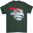Curled Serbia Flag Serbia Day Football Mens T-Shirt 100% Cotton Forest Green