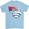 Curled Serbia Flag Serbia Day Football Mens T-Shirt 100% Cotton Light Blue