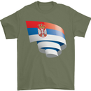 Curled Serbia Flag Serbia Day Football Mens T-Shirt 100% Cotton Military Green