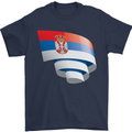 Curled Serbia Flag Serbia Day Football Mens T-Shirt 100% Cotton Navy Blue