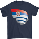 Curled Serbia Flag Serbia Day Football Mens T-Shirt 100% Cotton Navy Blue