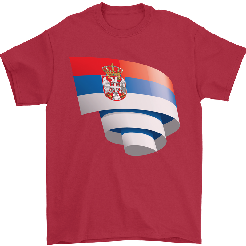 Curled Serbia Flag Serbia Day Football Mens T-Shirt 100% Cotton Red
