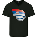 Curled Serbia Flag Serbia Day Football Mens V-Neck Cotton T-Shirt Black